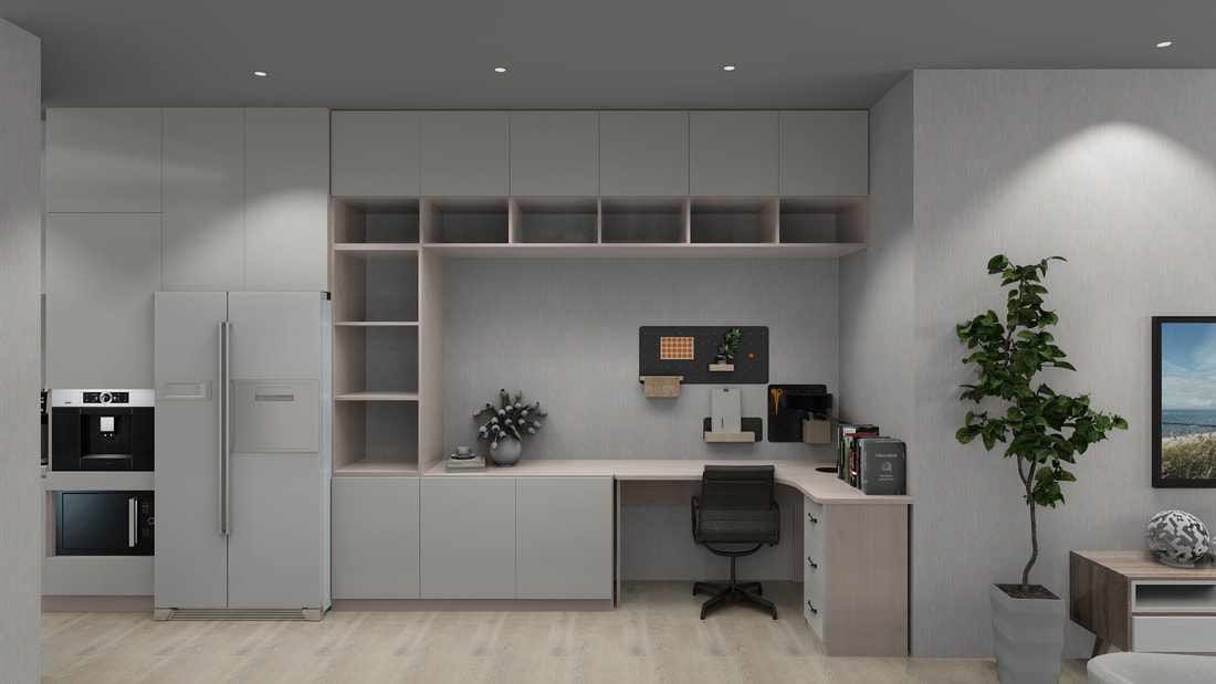 室內設計-一字形廚具連結客廳空間